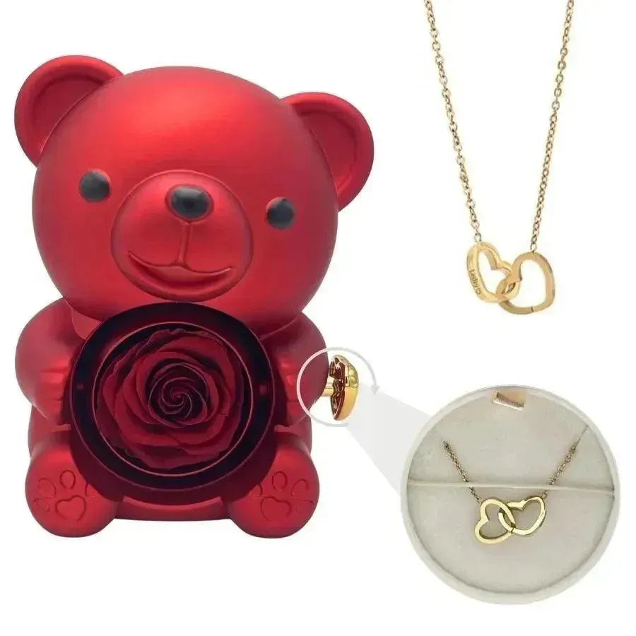 Eternal Rose Teddy Gift Box with Lovely Heart Pendant